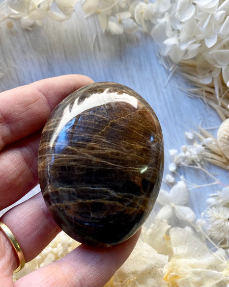 black moonstone palm stone