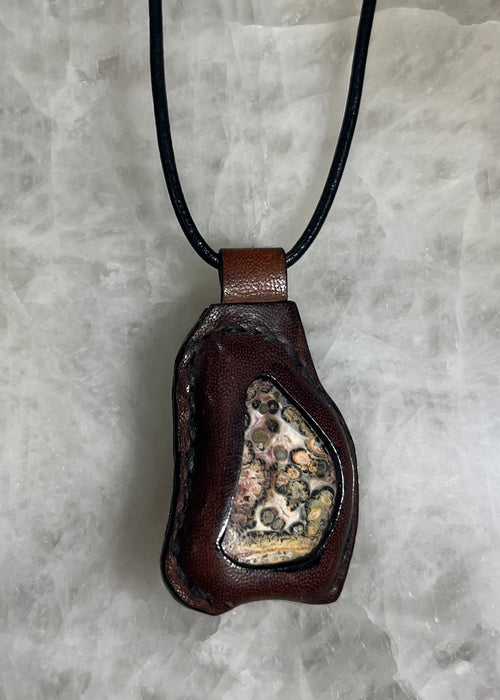 Handmade Leather Leopard Skin Jasper Necklace