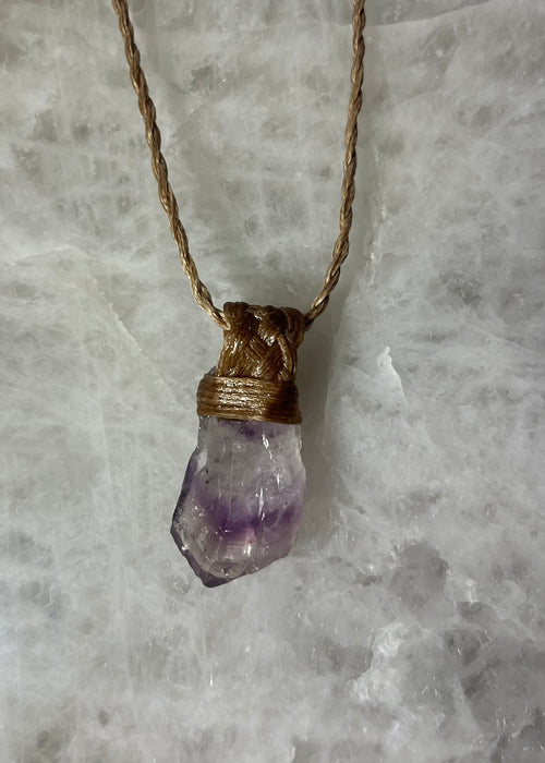 Handmade Leather Amethyst Necklace
