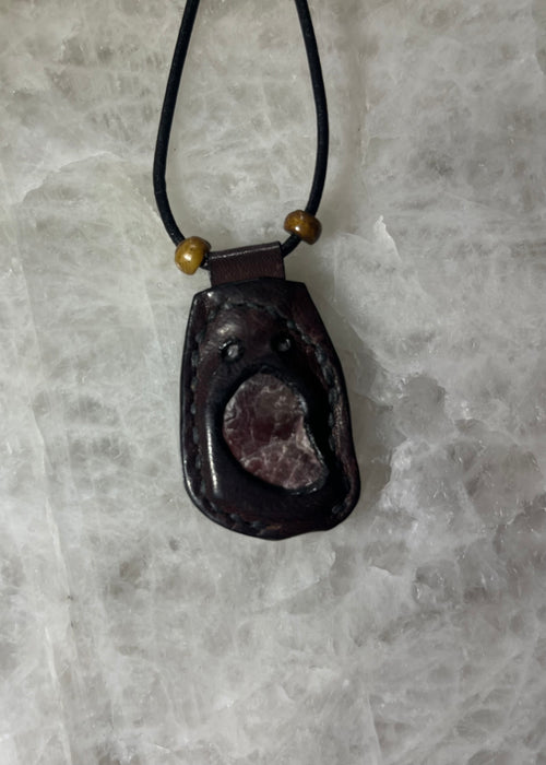 Handmade Leather Lepidolite Necklace