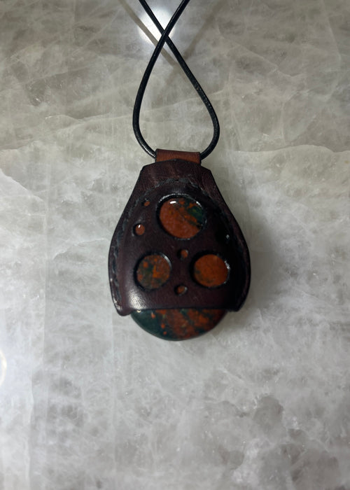 Handmade Leather Bloodstone Necklace
