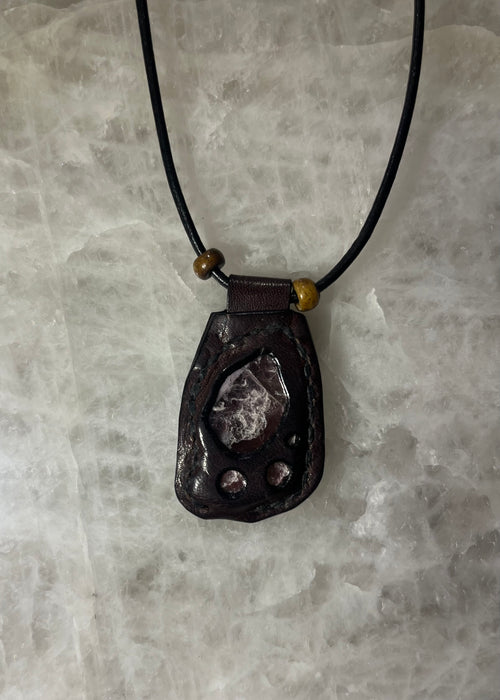 Handmade Leather Lepidolite Necklace