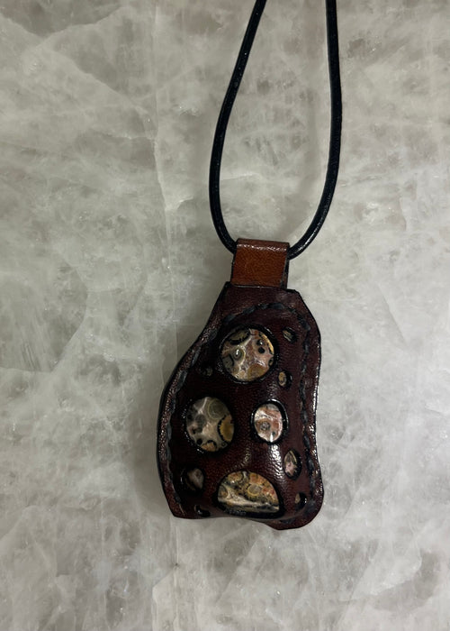 Handmade Leather Leopard Skin Jasper Necklace