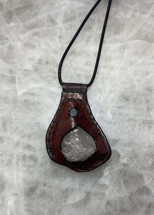 Handmade Leather Quartz Necklace