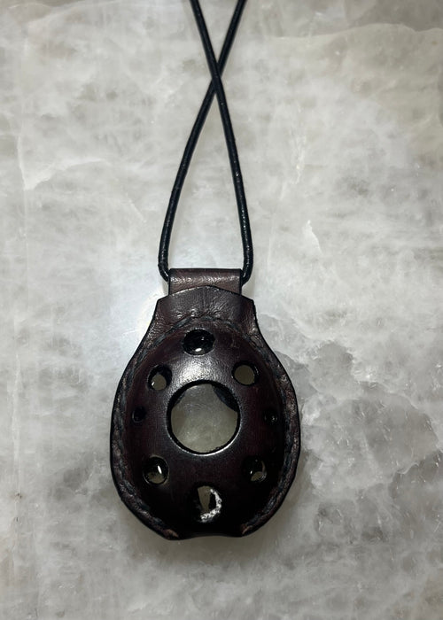 Handmade Leather Clear Quartz Necklace