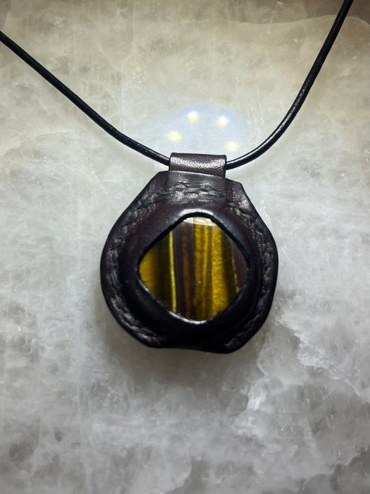Handmade Leather Tiger Eye Necklace