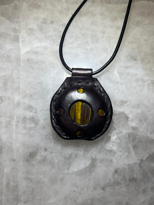 Handmade Leather Tiger Eye Necklace