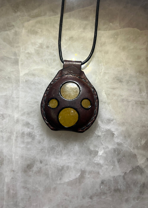 Handmade Leather Orange Calcite Necklace