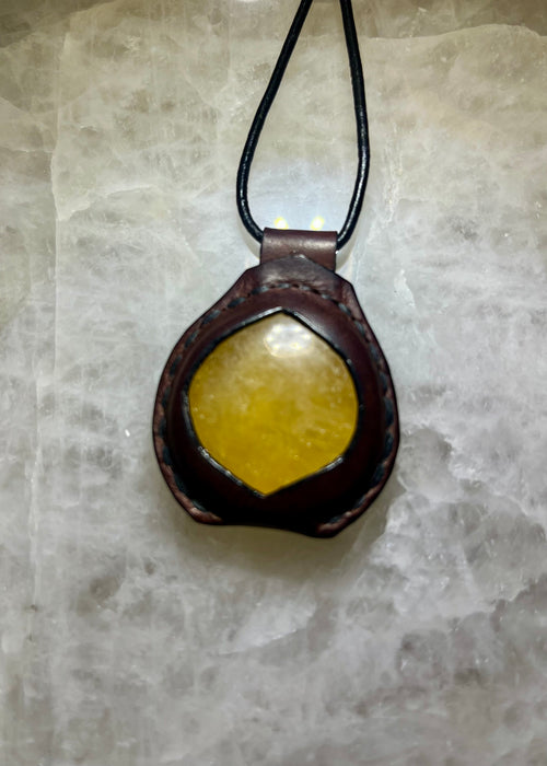 Handmade Leather Orange Calcite Necklace