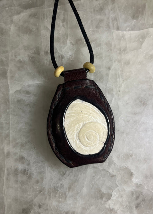 Handmade Leather Spiral Shell Lid Necklace