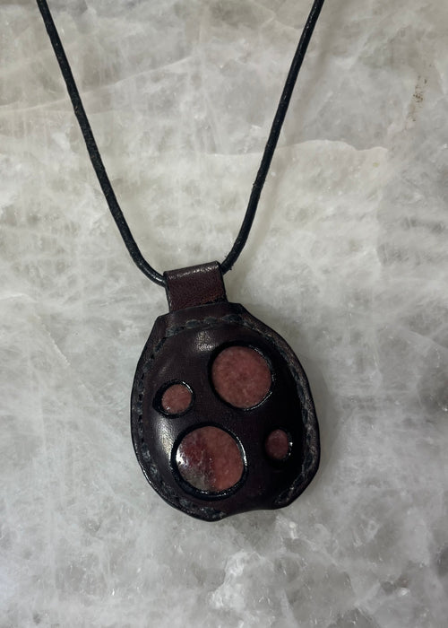 Handmade Leather Rhodonite Necklace