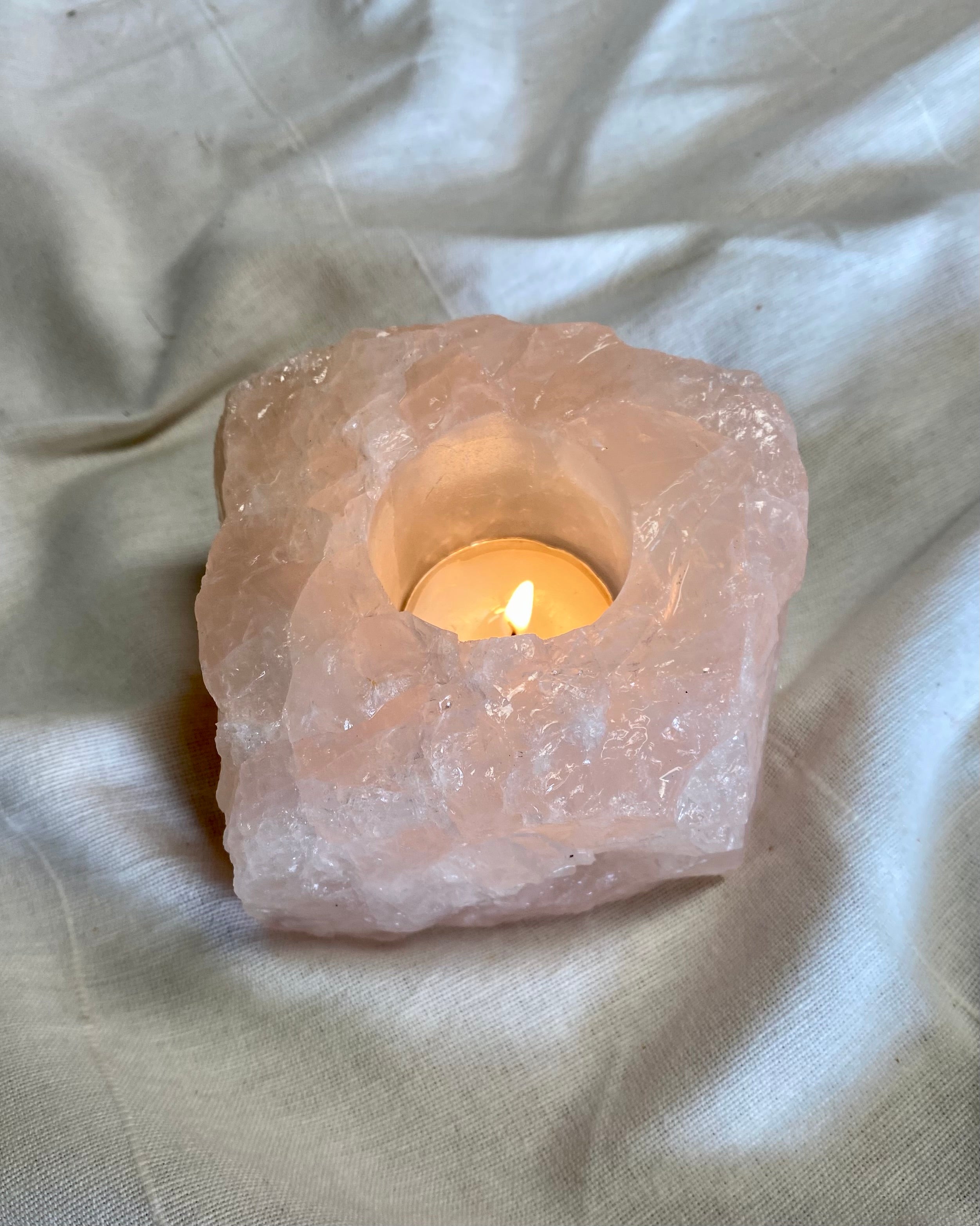 rose quartz tea light candle holder