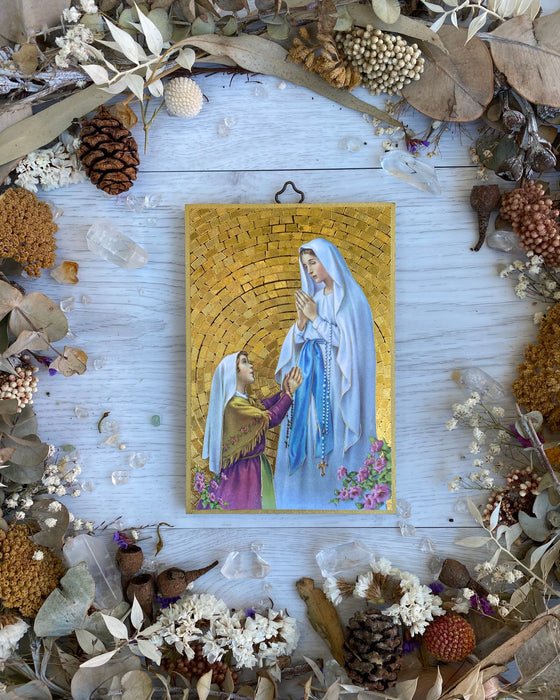 Gold Leaf Icon Wall Hanging Our Lady of Lourdes