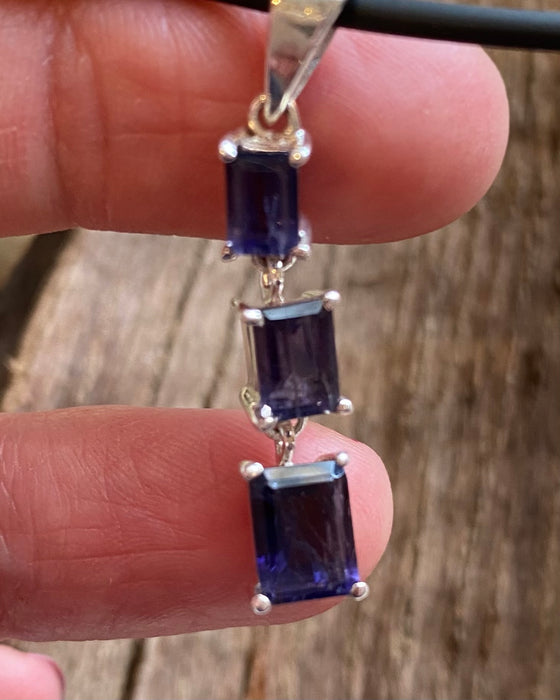 Iolite Sunstone Drop Pendant Necklace